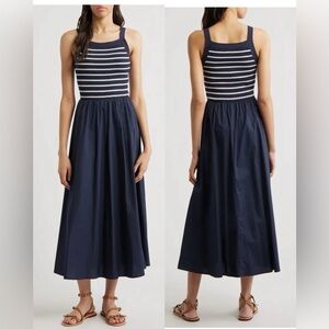 NWT Moon River Nordstrom Stripe Bodice Mixed Media Midi Dress ,Large